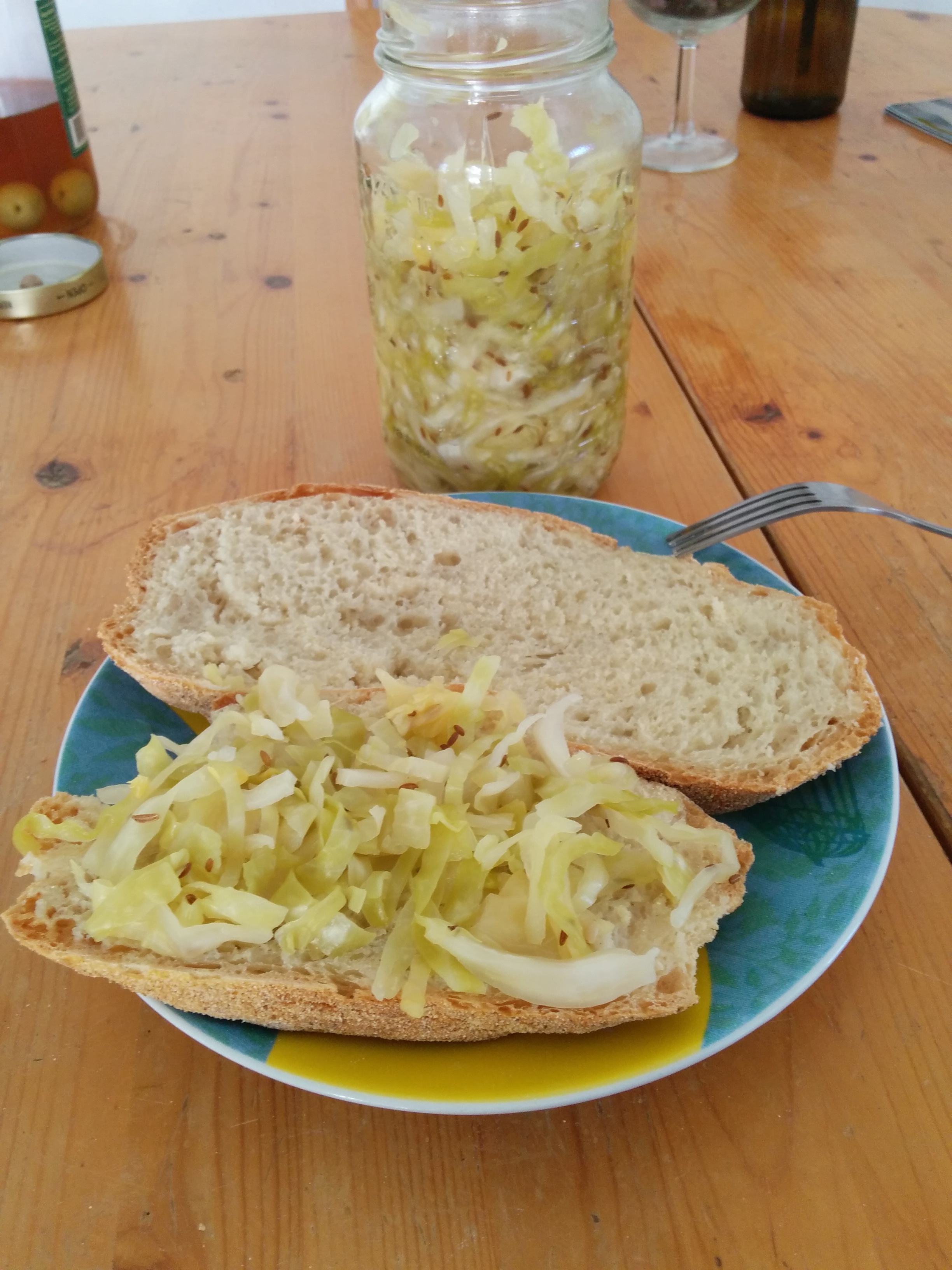 Jar of sauerkraut & some bread too.